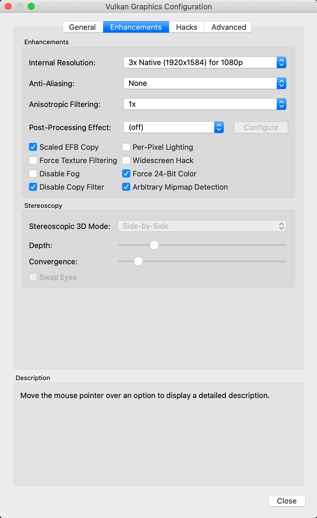 Dolphin enhancements graphics settings